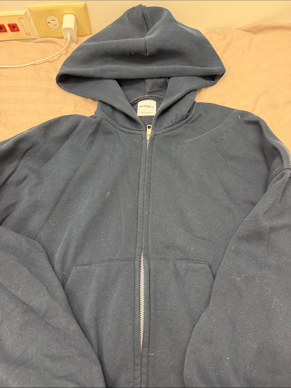Bershka Dark Navy Full-Zip Hooded Sweatshirt